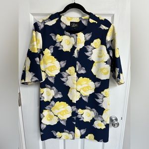 Luii shell short sleeve jacket in blue with yellow floral print